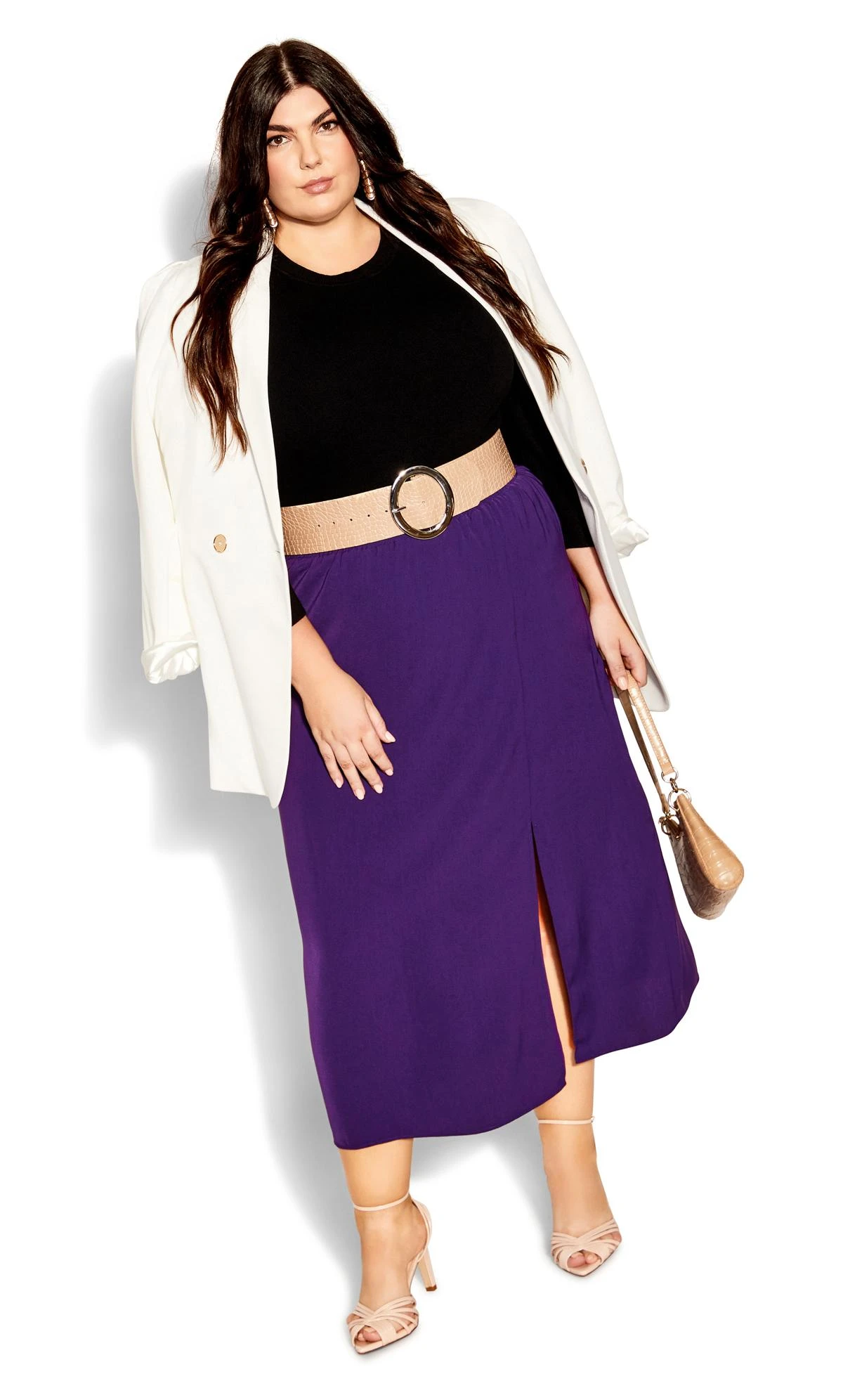 City Chic Purple Midaxi Slit Front Skirt - Image 3