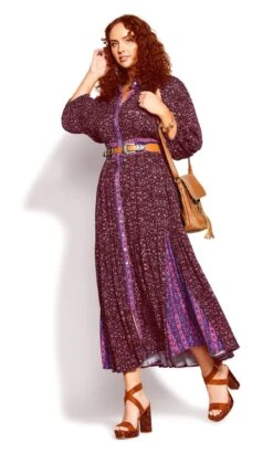 City Chic Purple Floral Button Through Maxi Dress