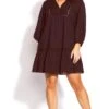 City Chic Brown Dobby Smock Mini Dress