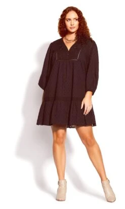 City Chic Brown Dobby Smock Mini Dress