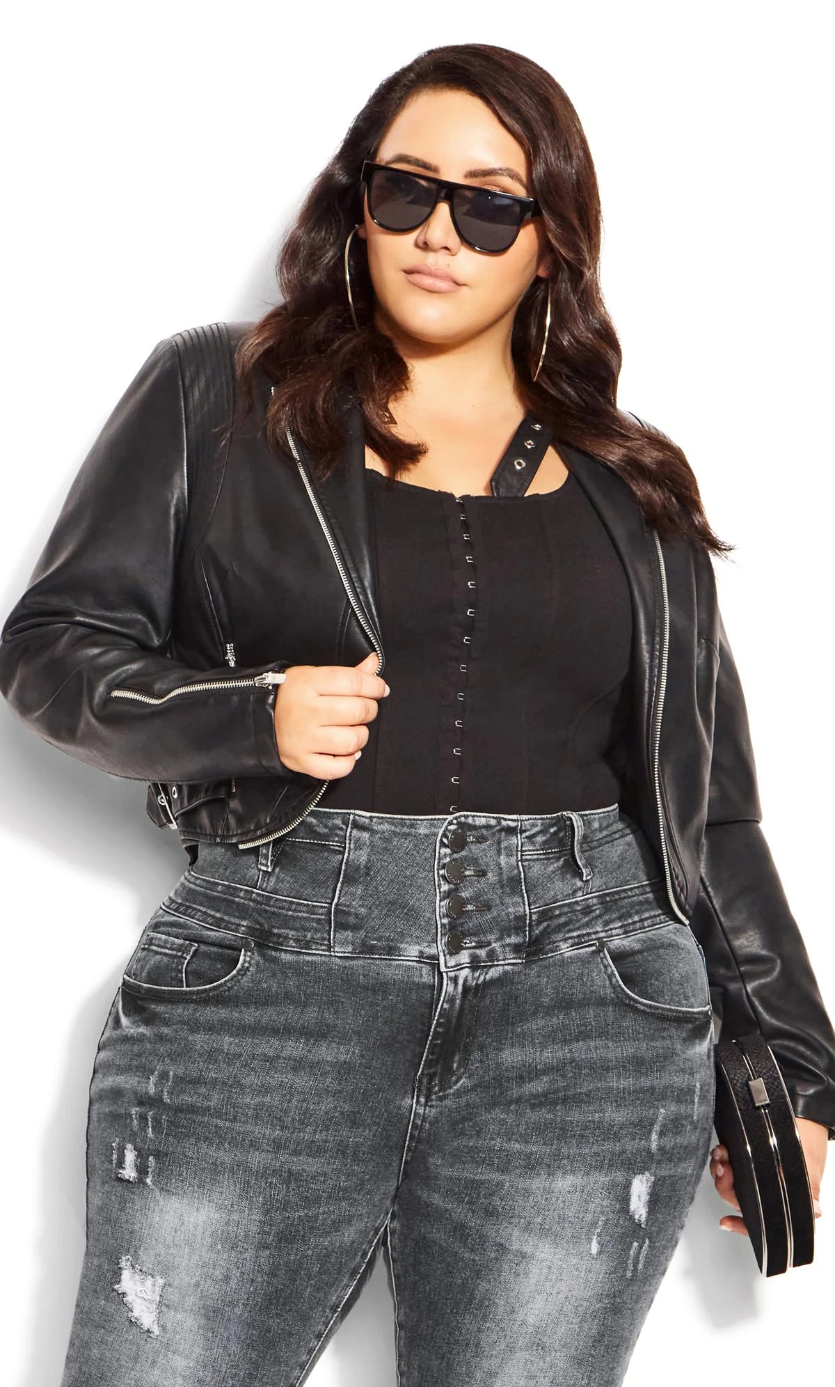 City Chic Grey Corset Waist Skinny Jeans - Image 2