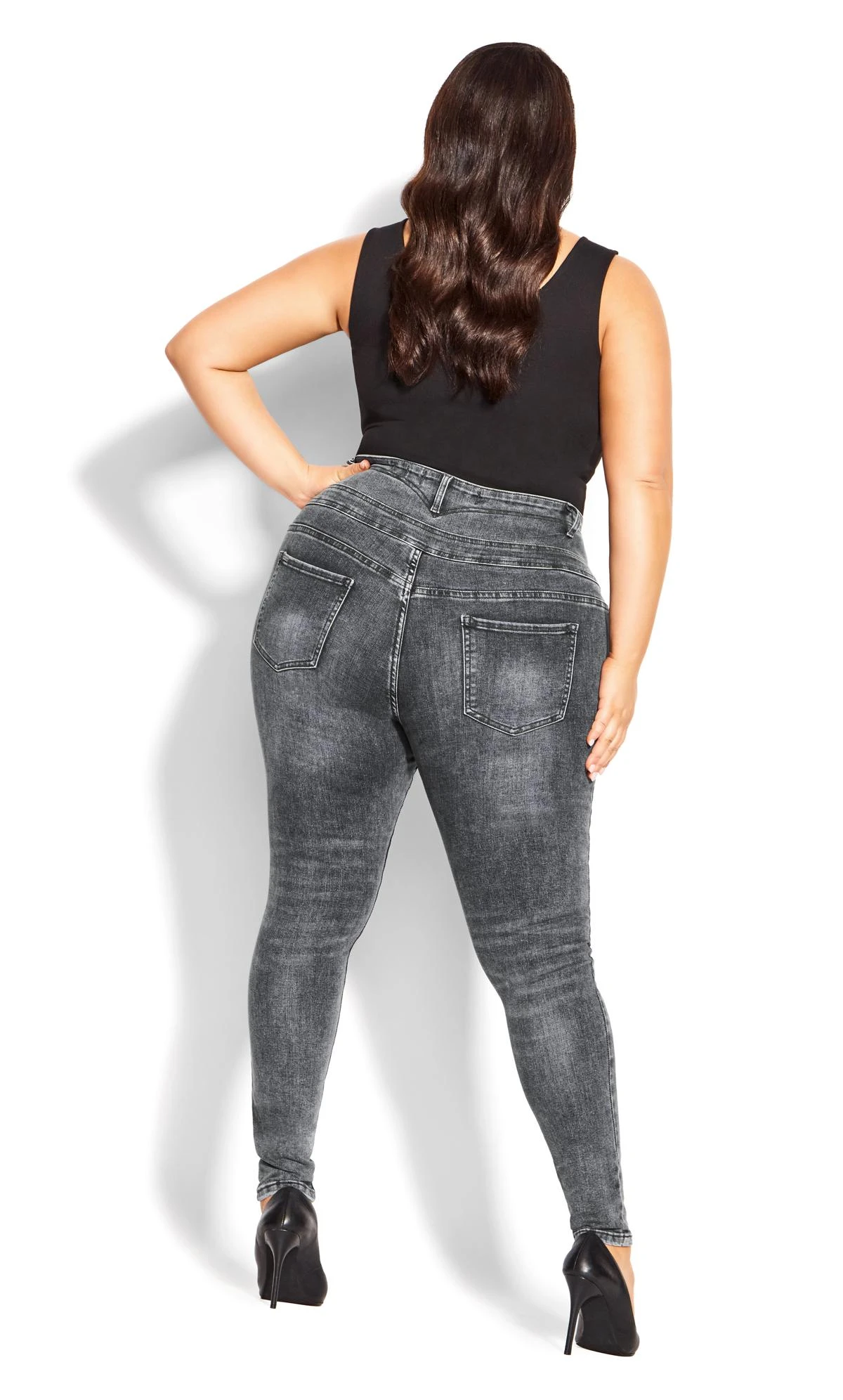 City Chic Grey Corset Waist Skinny Jeans - Image 4