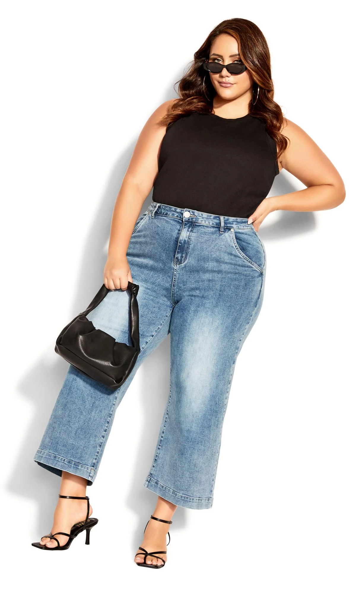City Chic Blue Light Wash Cropped Wide Leg Jeans - Image 3