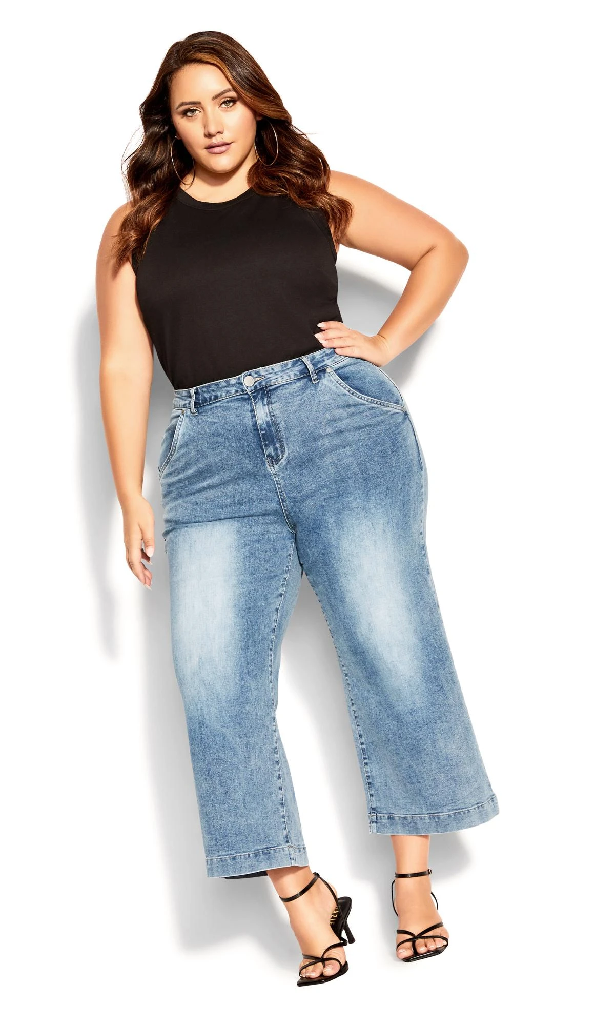 City Chic Blue Light Wash Cropped Wide Leg Jeans
