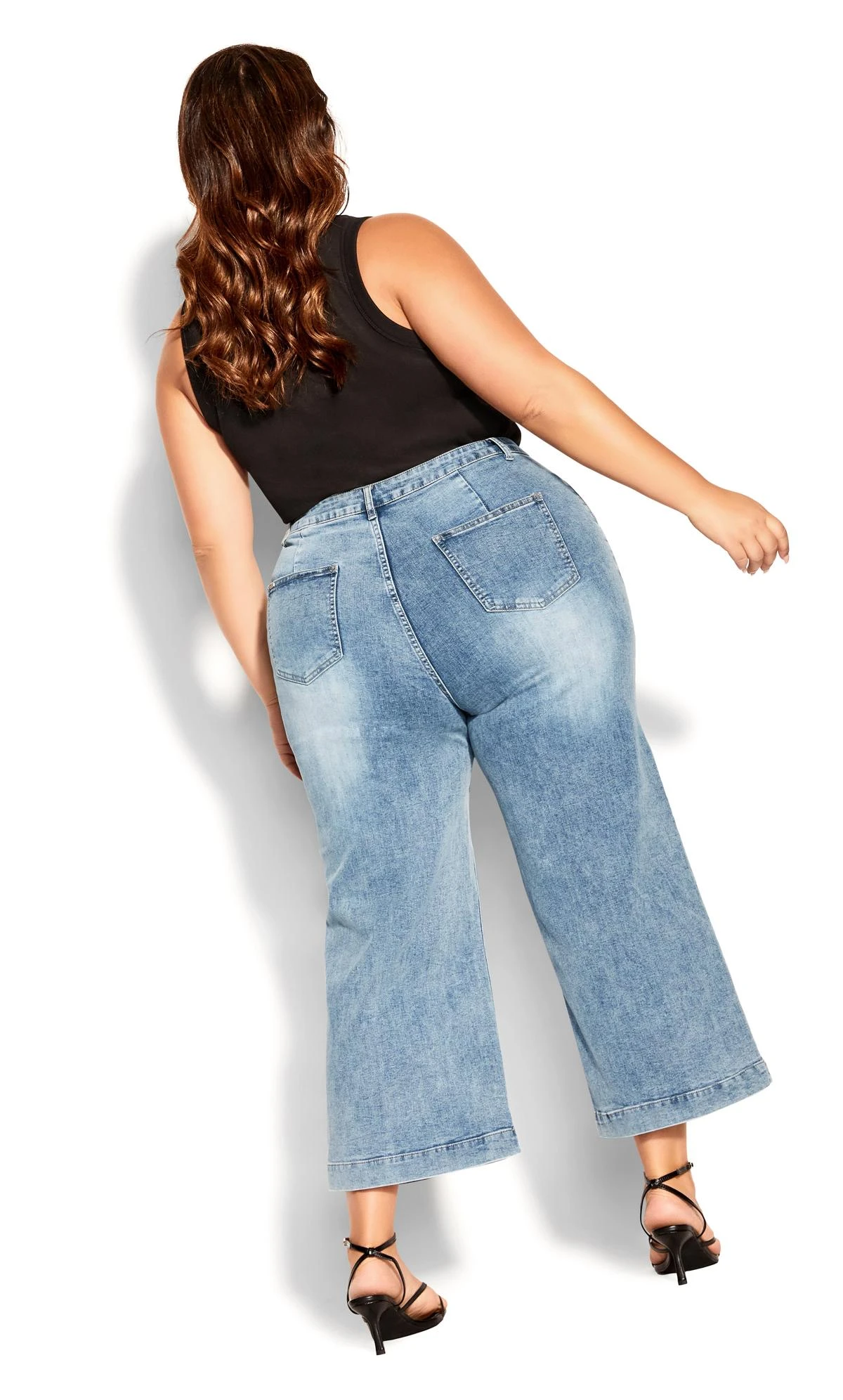 City Chic Blue Light Wash Cropped Wide Leg Jeans - Image 4