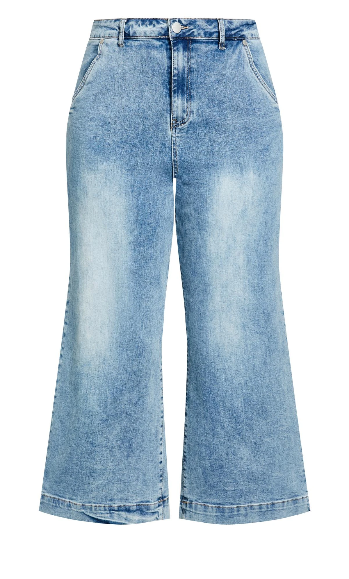 City Chic Blue Light Wash Cropped Wide Leg Jeans - Image 5