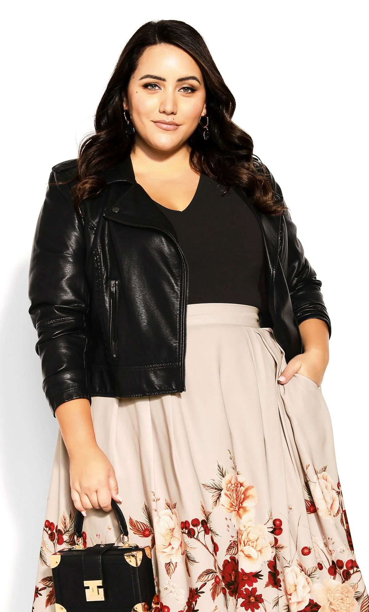 City Chic Pink Floral Border Print Midi Skirt - Image 2