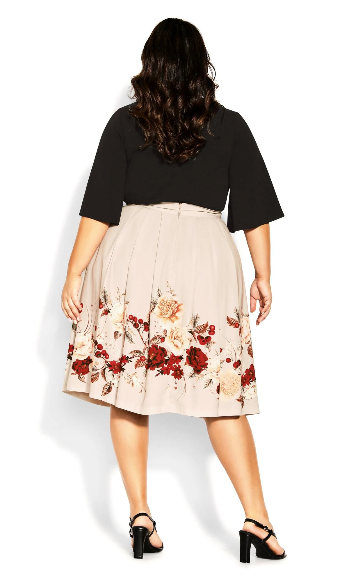 City Chic Pink Floral Border Print Midi Skirt - Image 4