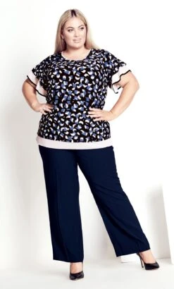Avenue Navy Beata Flutter Print Top