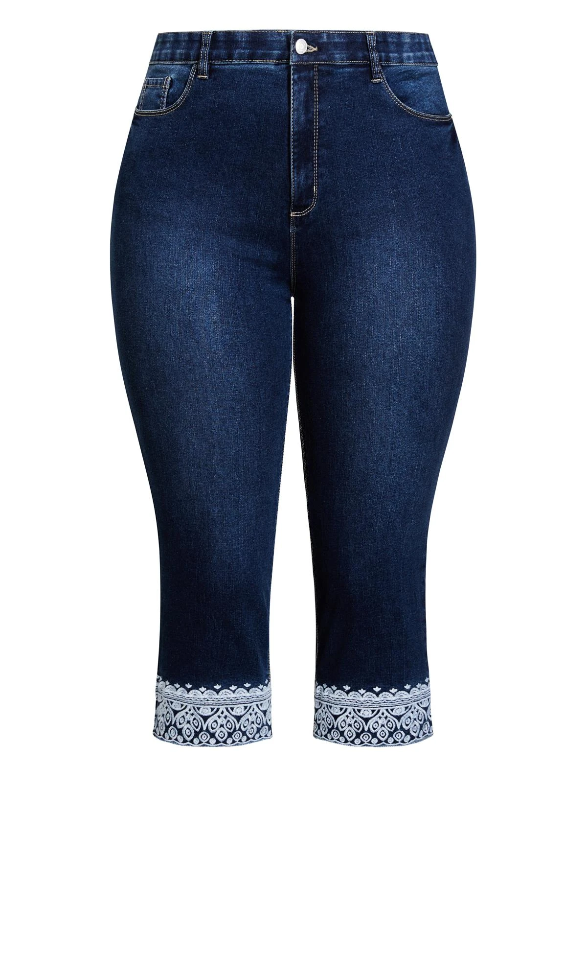 Avenue Blue Mid Wash Cropped Embroidered Jeans - Image 4