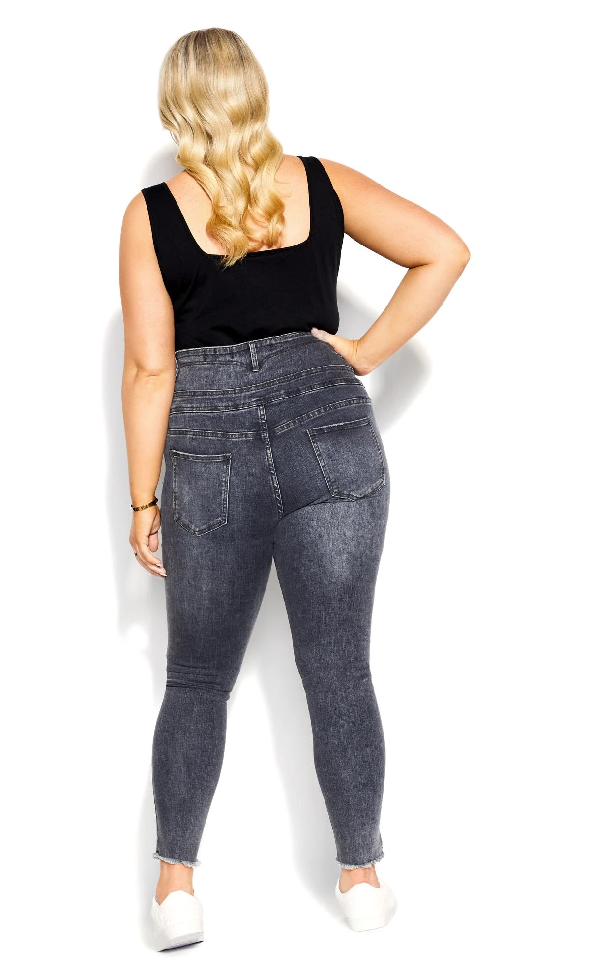 City Chic Grey Corset Ripped Skinny Jeans - Image 3