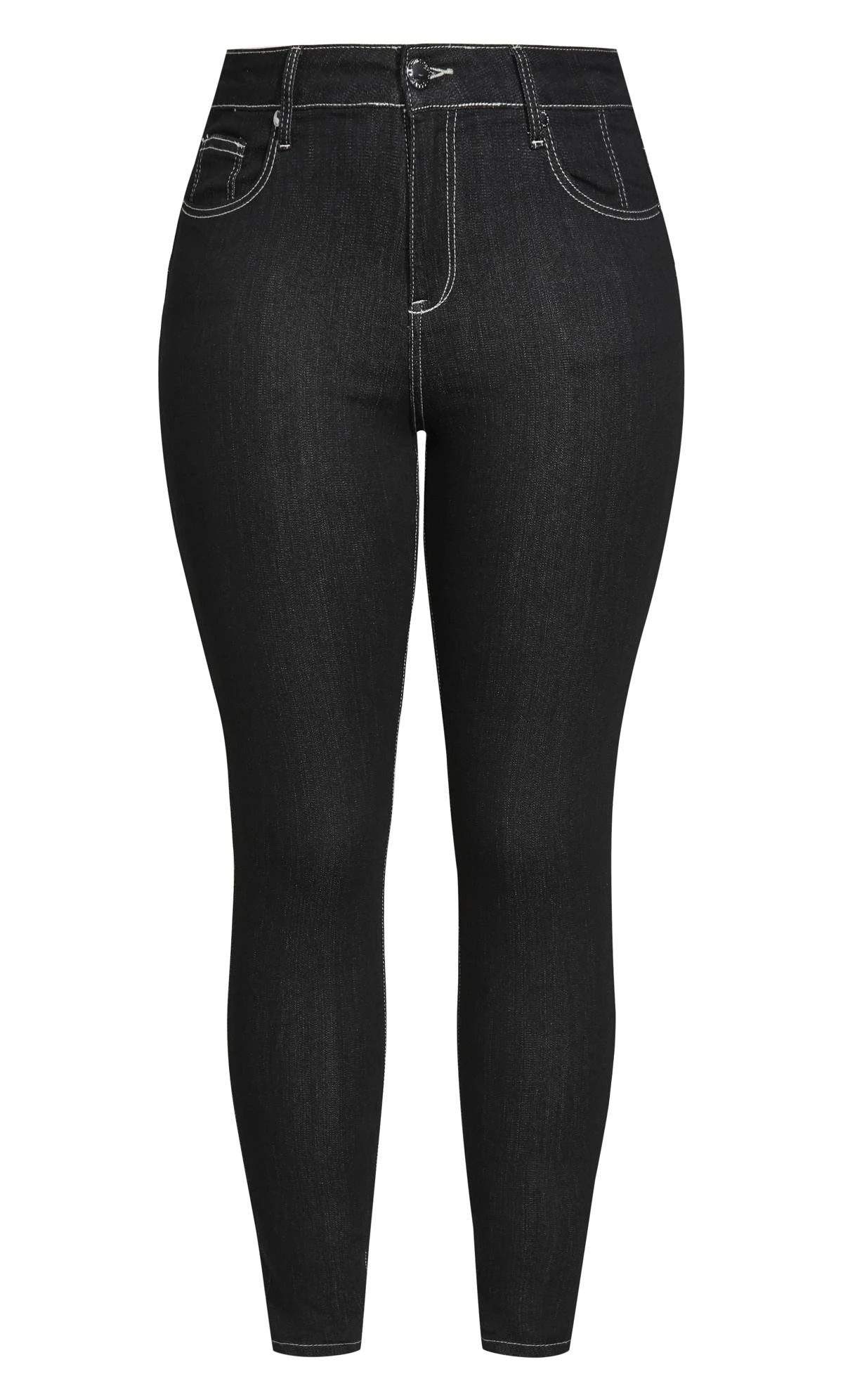 City Chic Black Contrast White Stitch Skinny Jeans - Image 4