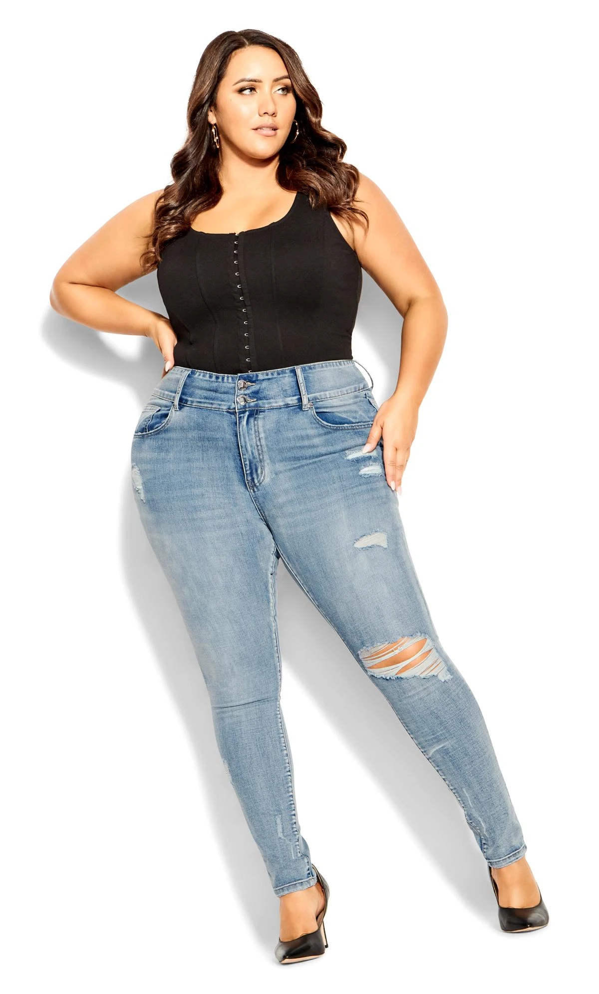 City Chic Blue Light Wash Distressed Jeans - Image 3