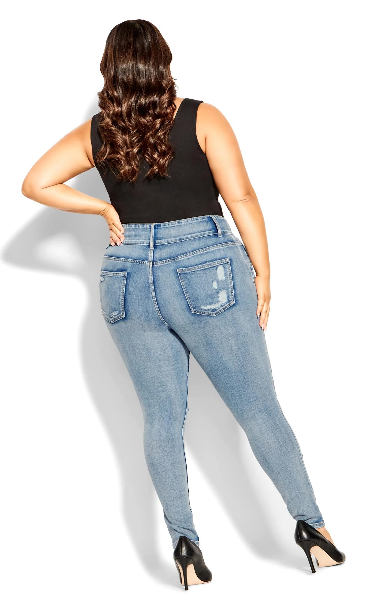 City Chic Blue Light Wash Distressed Jeans - Image 4