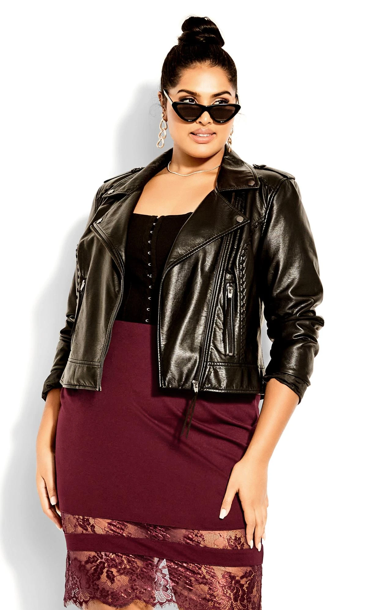 City Chic Red Midi Lace Tube Skirt - Image 2