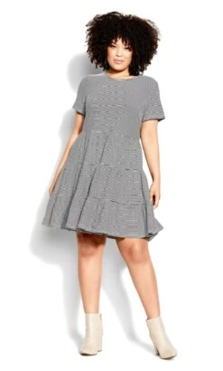 City Chic Black And White Striped Alyssa Dress