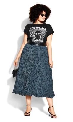 City Chic Grey Animal Print Pleated Midi Skirt