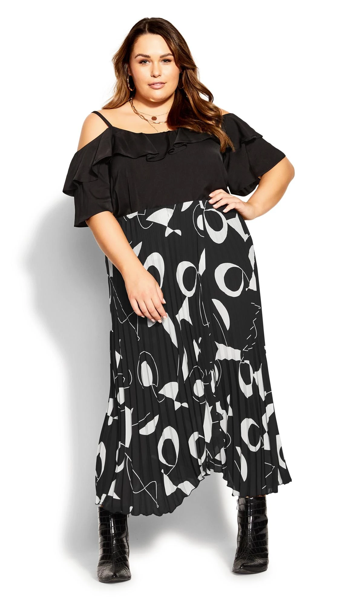 City Chic Black Geometric Print Midi Skirt - Image 3
