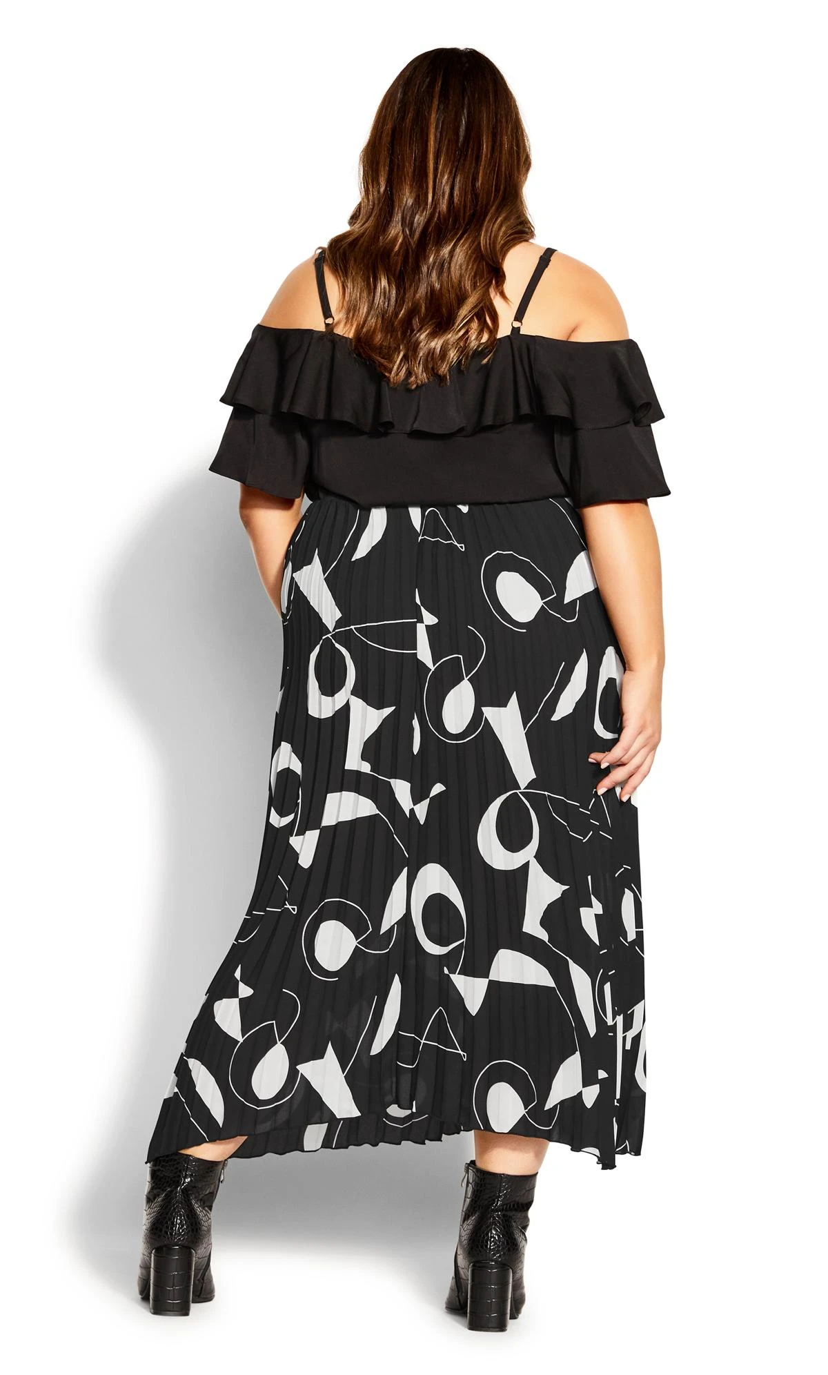 City Chic Black Geometric Print Midi Skirt - Image 4