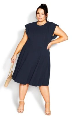 City Chic Navy Frill Sleeve Skater Dress