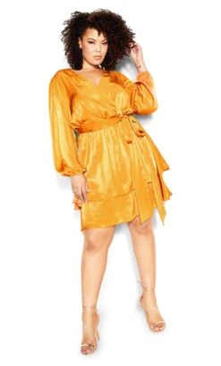 City Chic Gold Frill Wrap Mini Dress