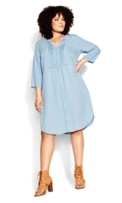 Avenue Light Blue Denim Shirt Dress