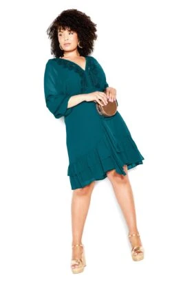 City Chic Pink Crochet Detail Long Sleeve Mini Dress