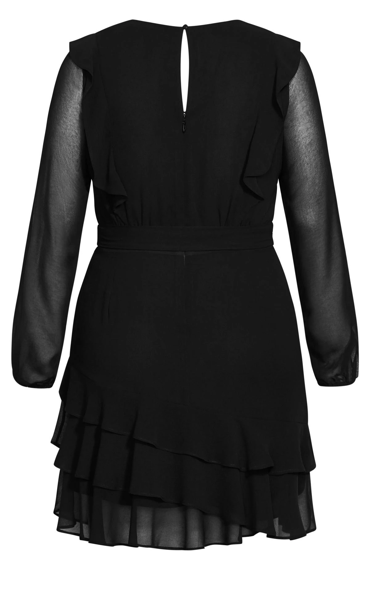 City Chic Black Frill Hem Tie Waist Mini Dress - Image 5