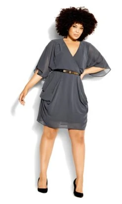 City Chic Slate Grey Chiffon Wrap Dress