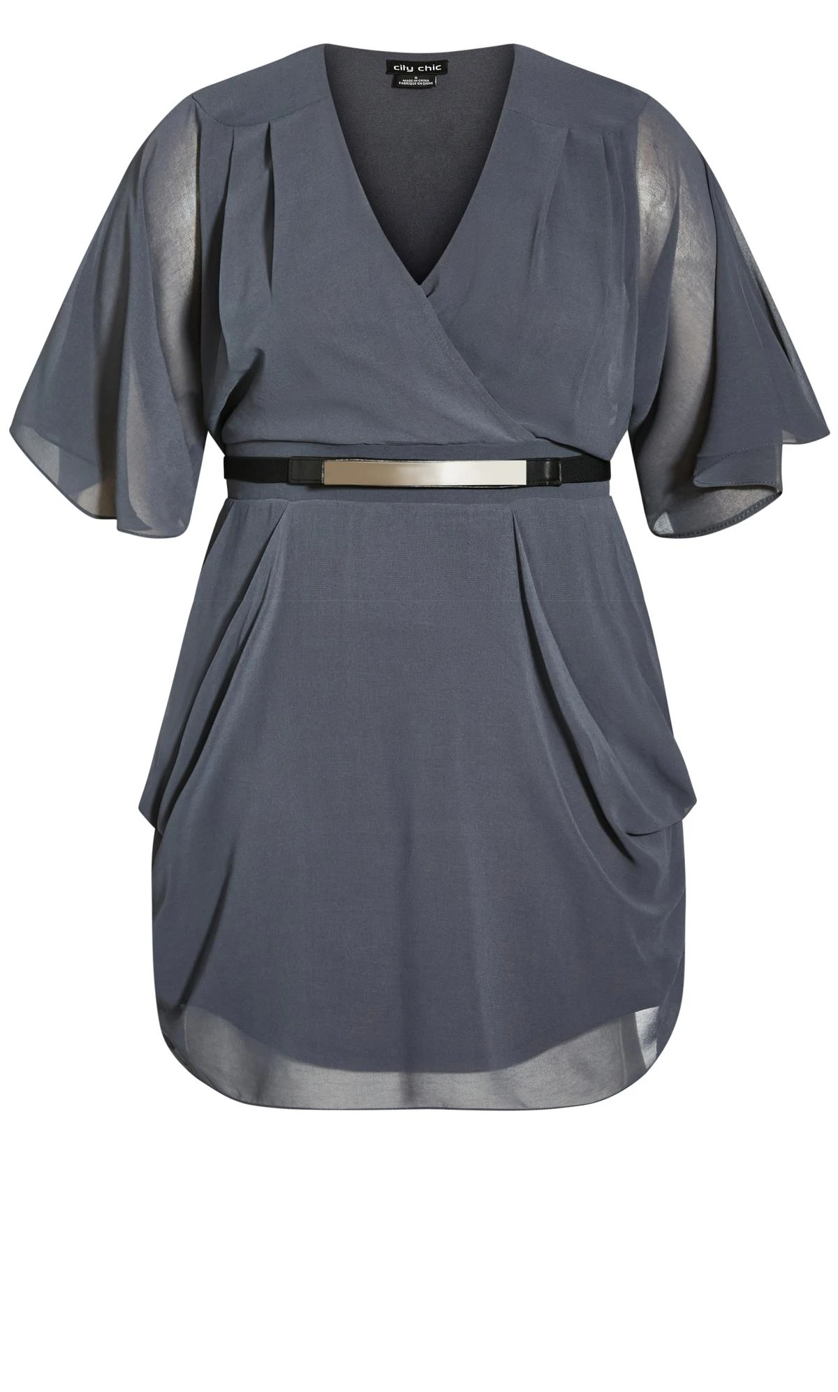 City Chic Slate Grey Chiffon Wrap Dress - Image 3