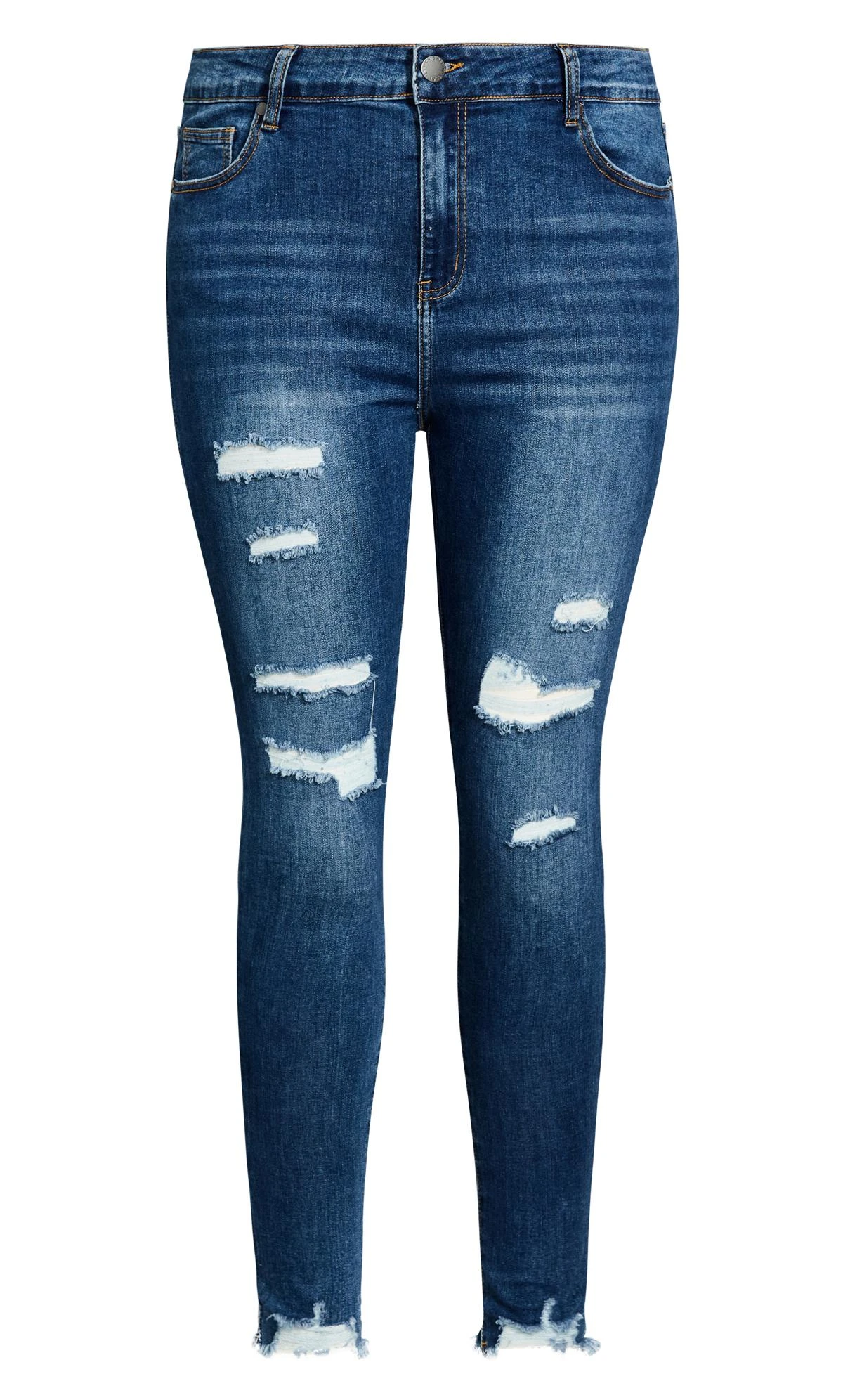 City Chic Blue Ripped Knee & Hem Skinny Jeans - Image 2