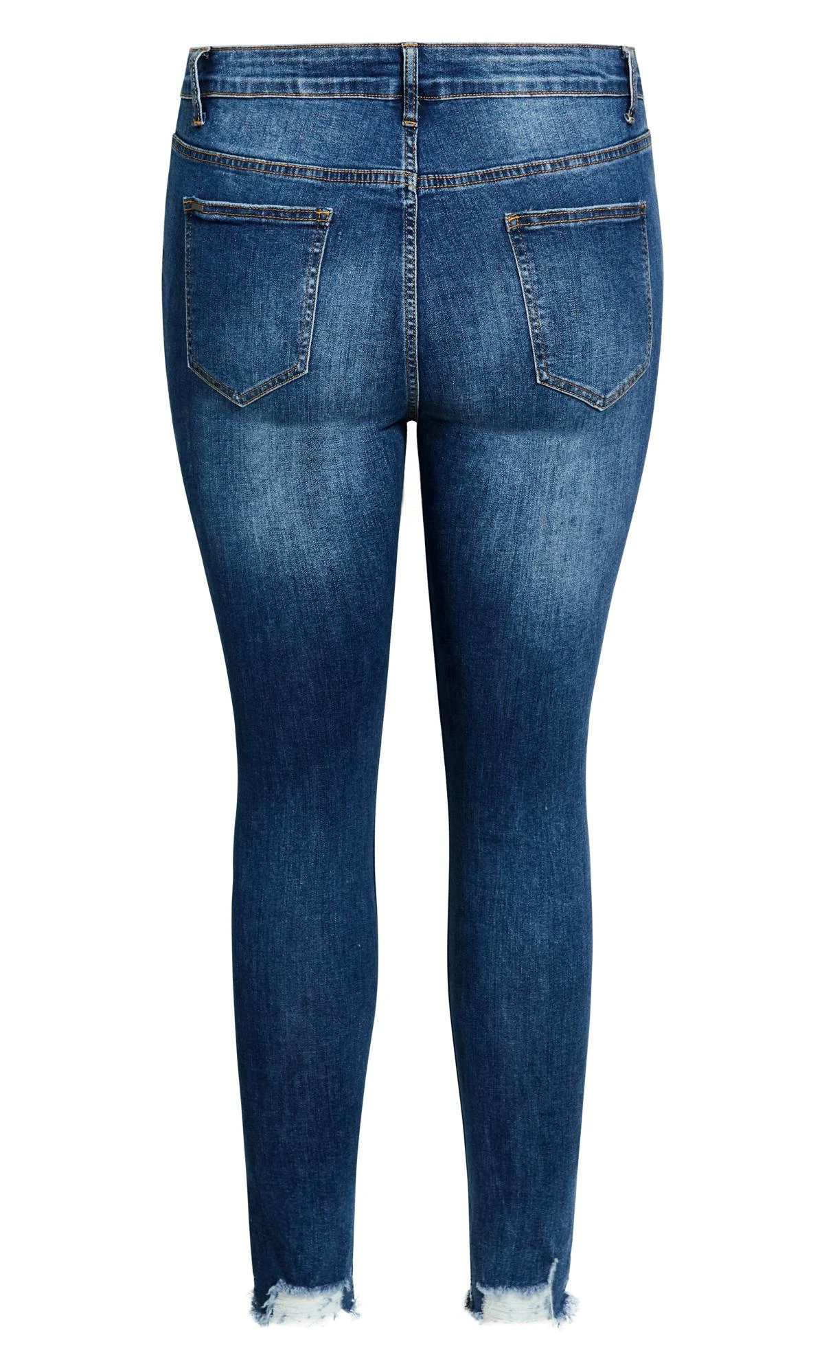 City Chic Blue Ripped Knee & Hem Skinny Jeans - Image 3
