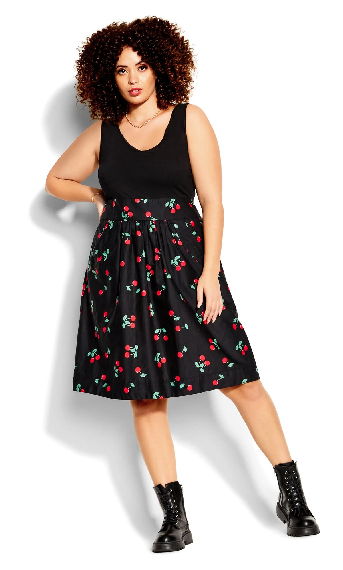 City Chic Black Cherry Print A-Line Skirt