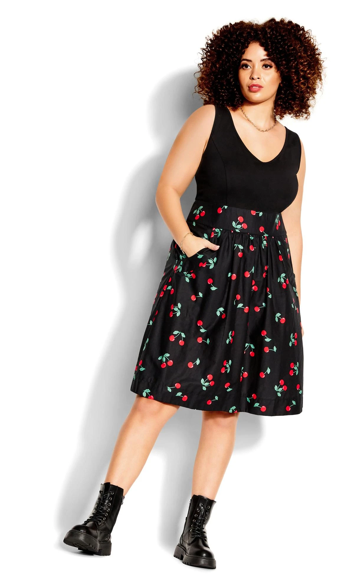 City Chic Black Cherry Print A-Line Skirt - Image 2