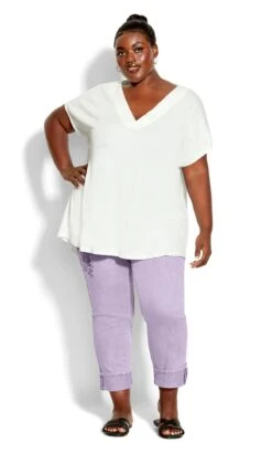 Avenue Purple Embroidered Turn Up Denim Jean