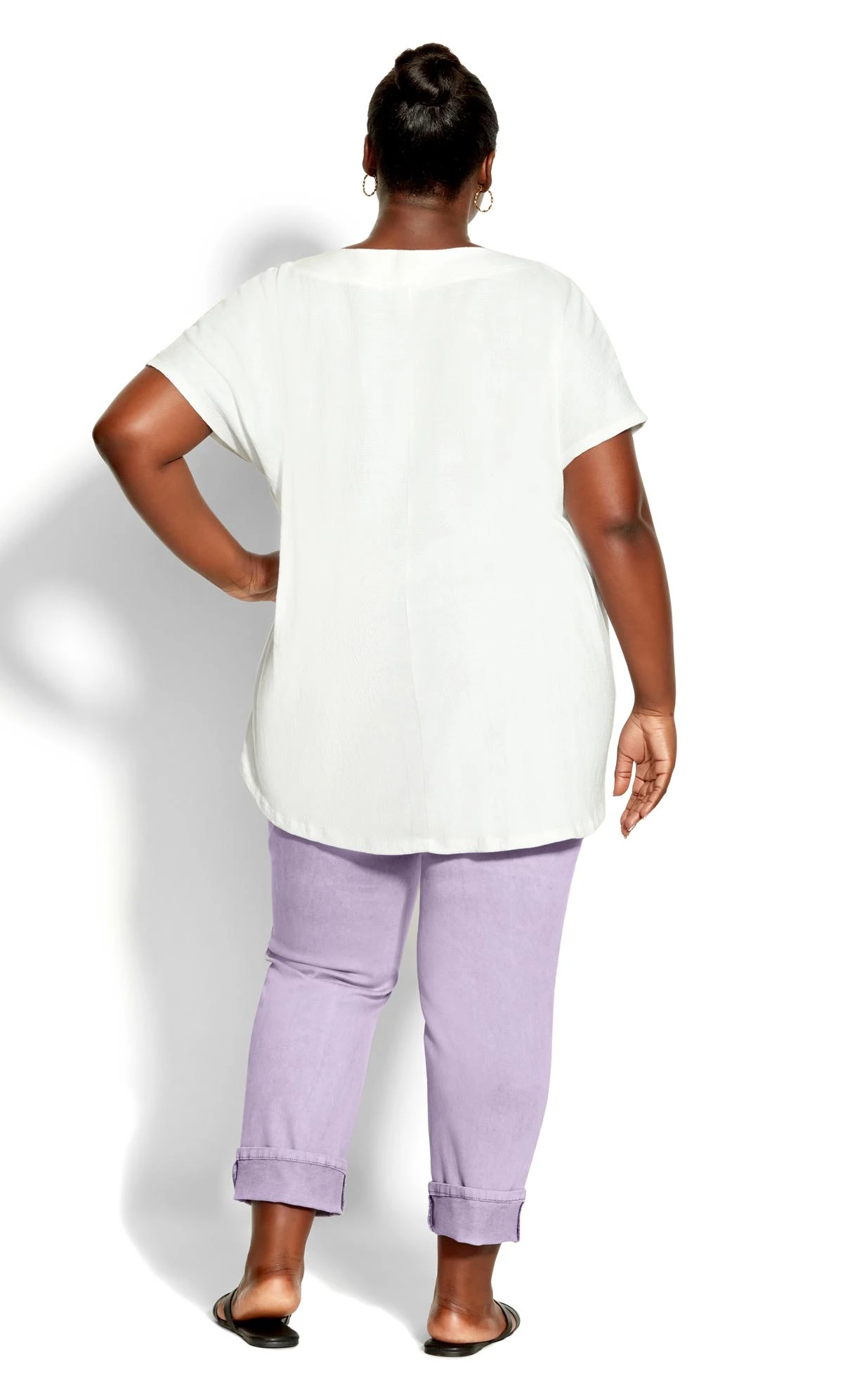 Avenue Purple Embroidered Turn Up Denim Jean - Image 2