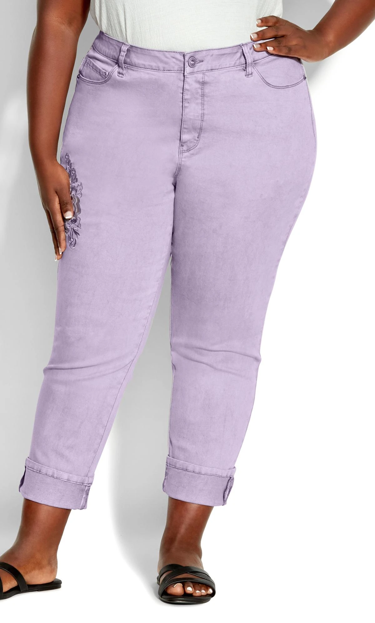 Avenue Purple Embroidered Turn Up Denim Jean - Image 3