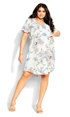 City Chic White Floral Print Shirt Dress