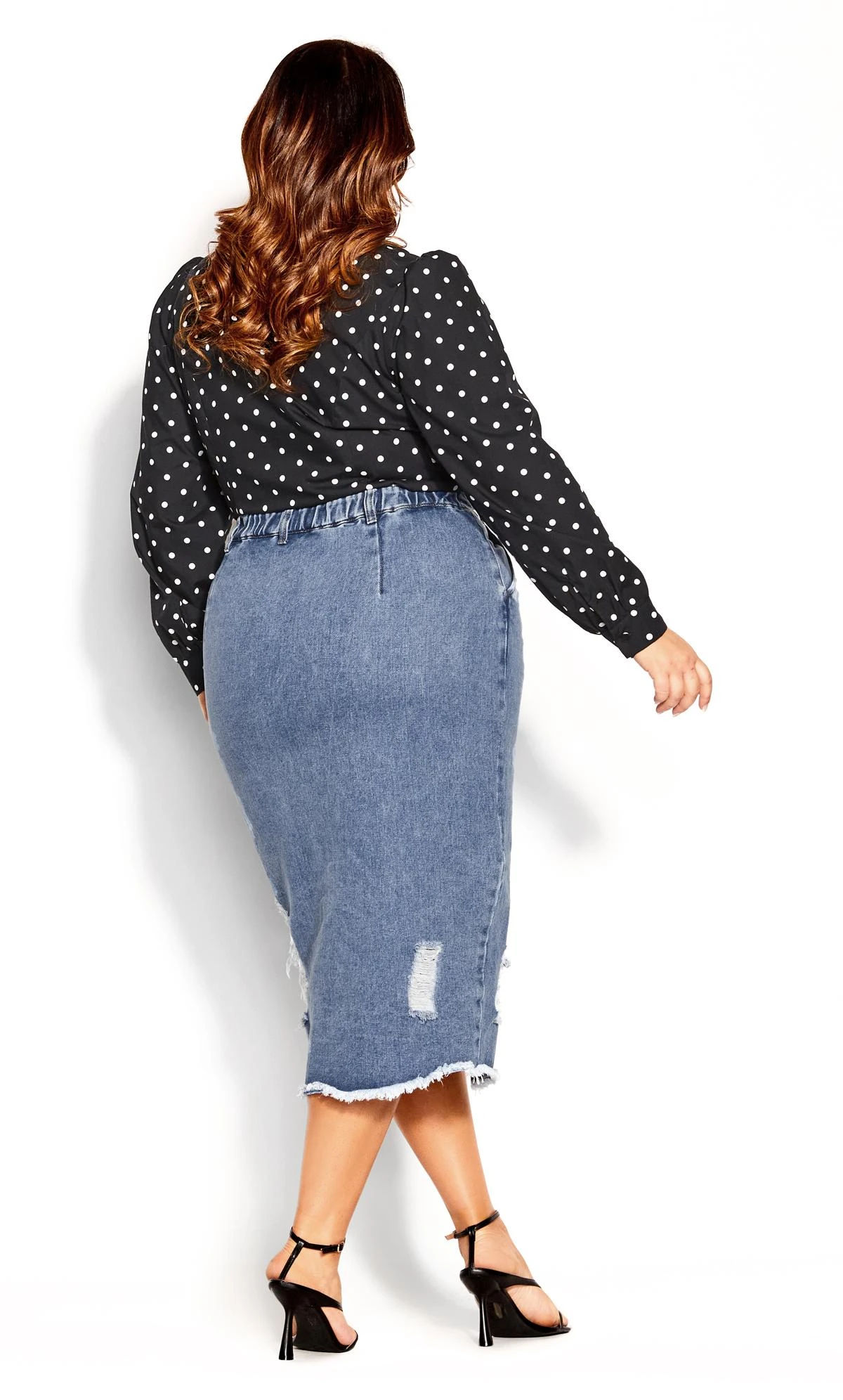 City Chic Black Denim Midi Skirt - Image 2