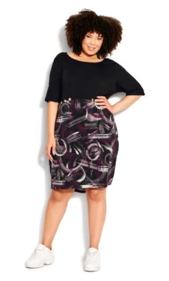 Avenue Loralette Black Knit Button Print Dress