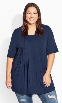 Avenue Navy Blue Pleat Front Top