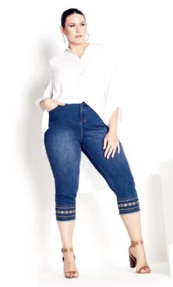 Avenue Blue Mid Wash Denim Lola Detail Jeans