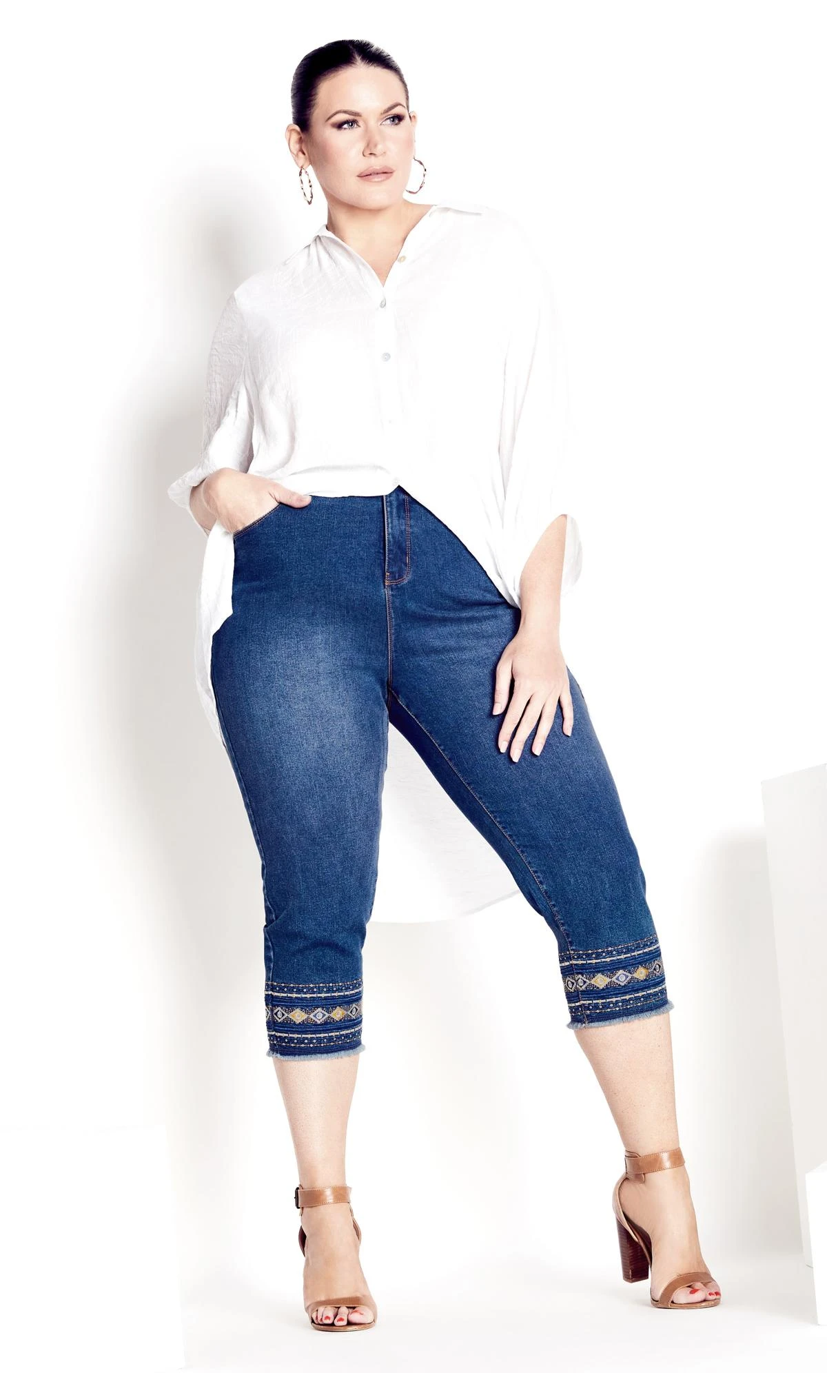 Avenue Blue Mid Wash Denim Lola Detail Jeans