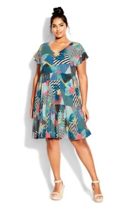 Avenue Blue Mixed Print Midi Smock Dress