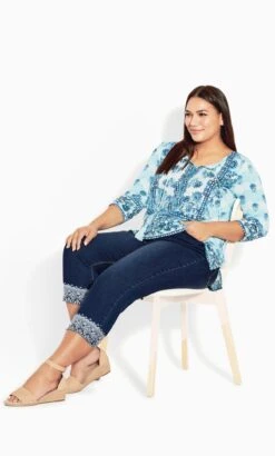 Avenue Blue Mid Wash Cropped Embroidered Jeans