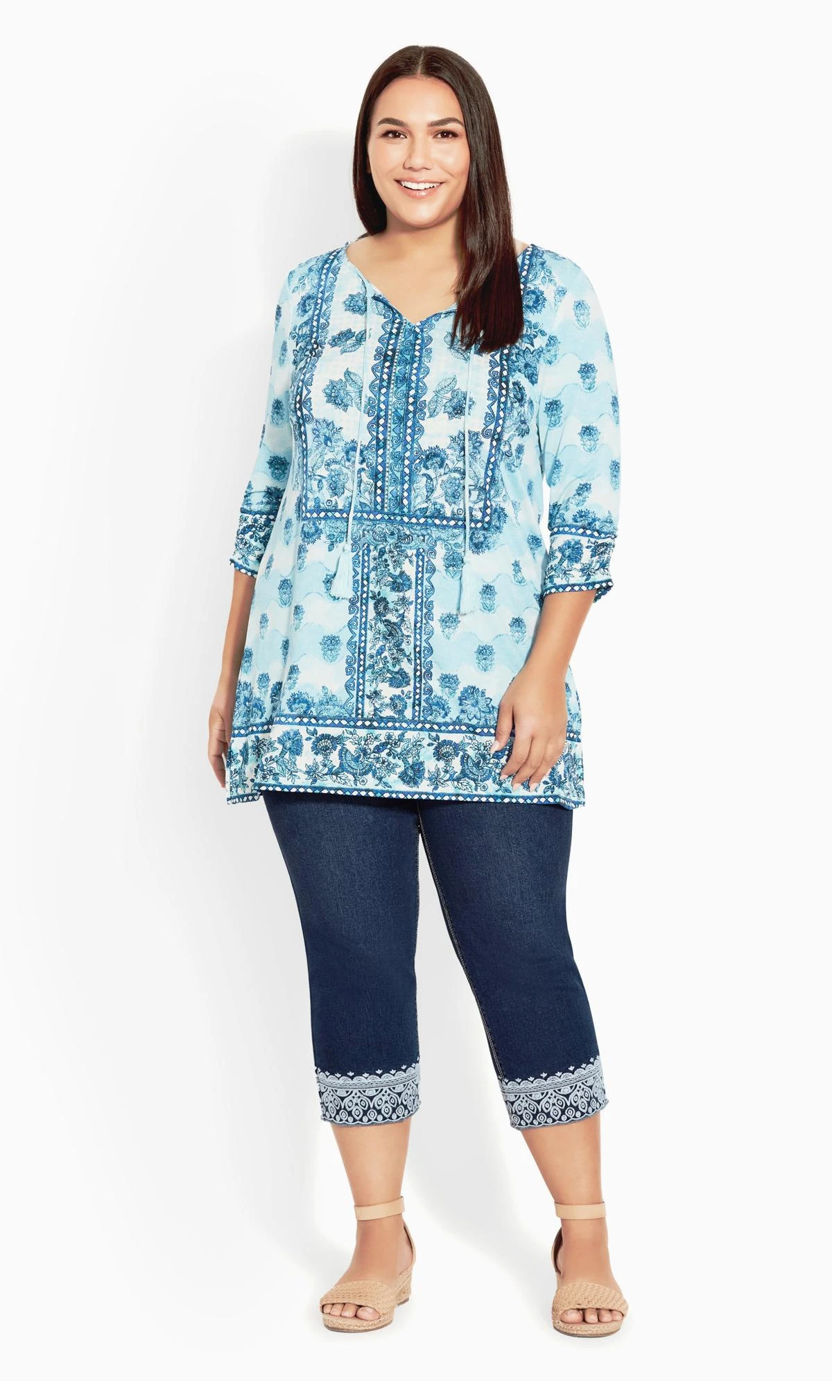 Avenue Blue Mid Wash Cropped Embroidered Jeans - Image 2