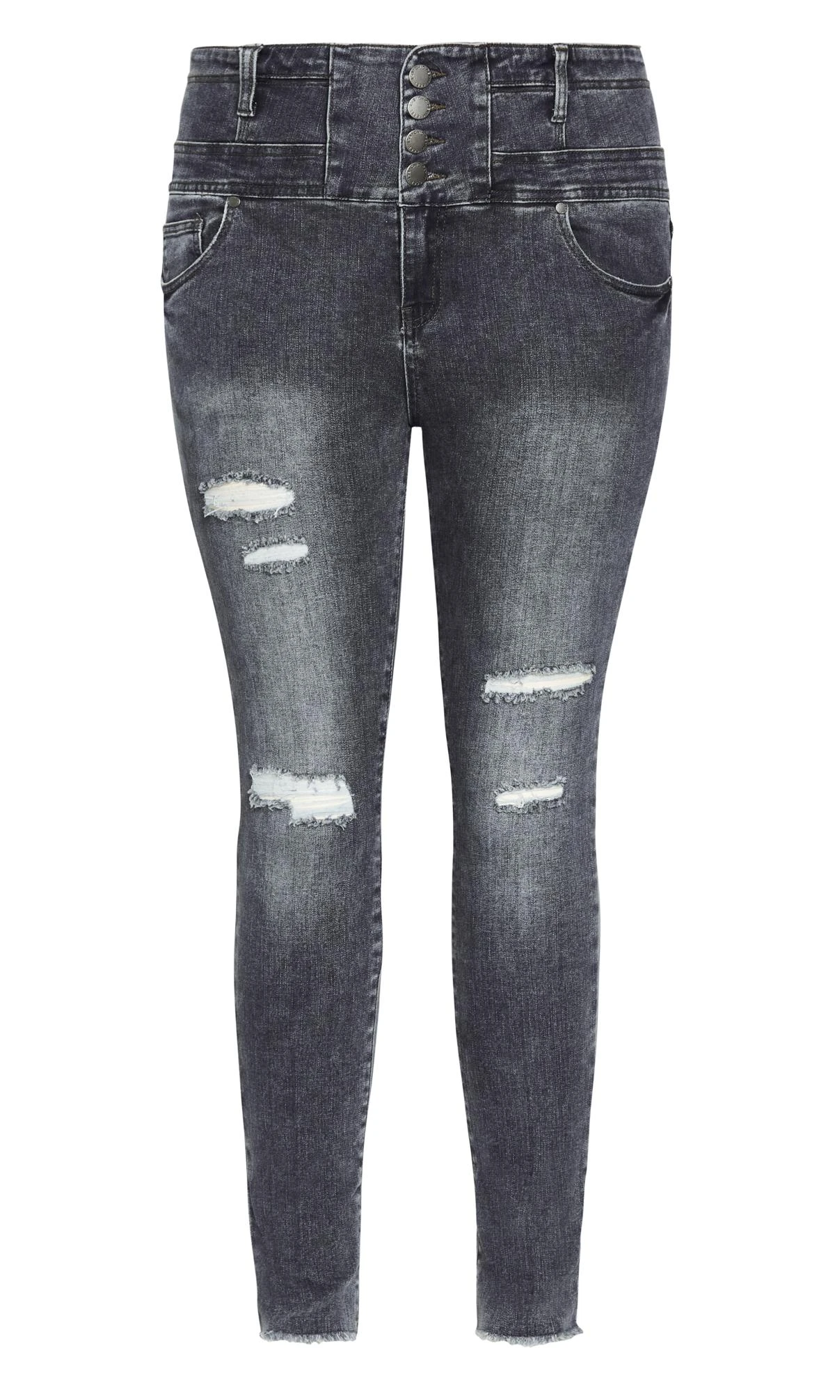 City Chic Grey Corset Ripped Skinny Jeans - Image 4