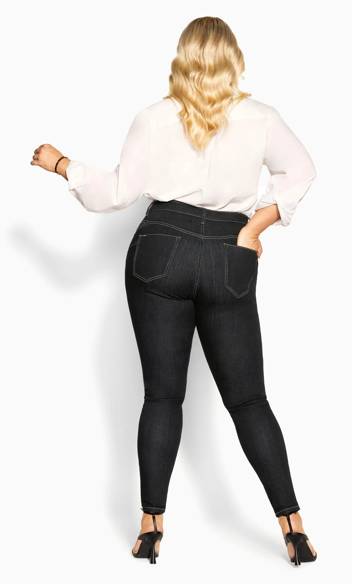 City Chic Black Contrast White Stitch Skinny Jeans - Image 3