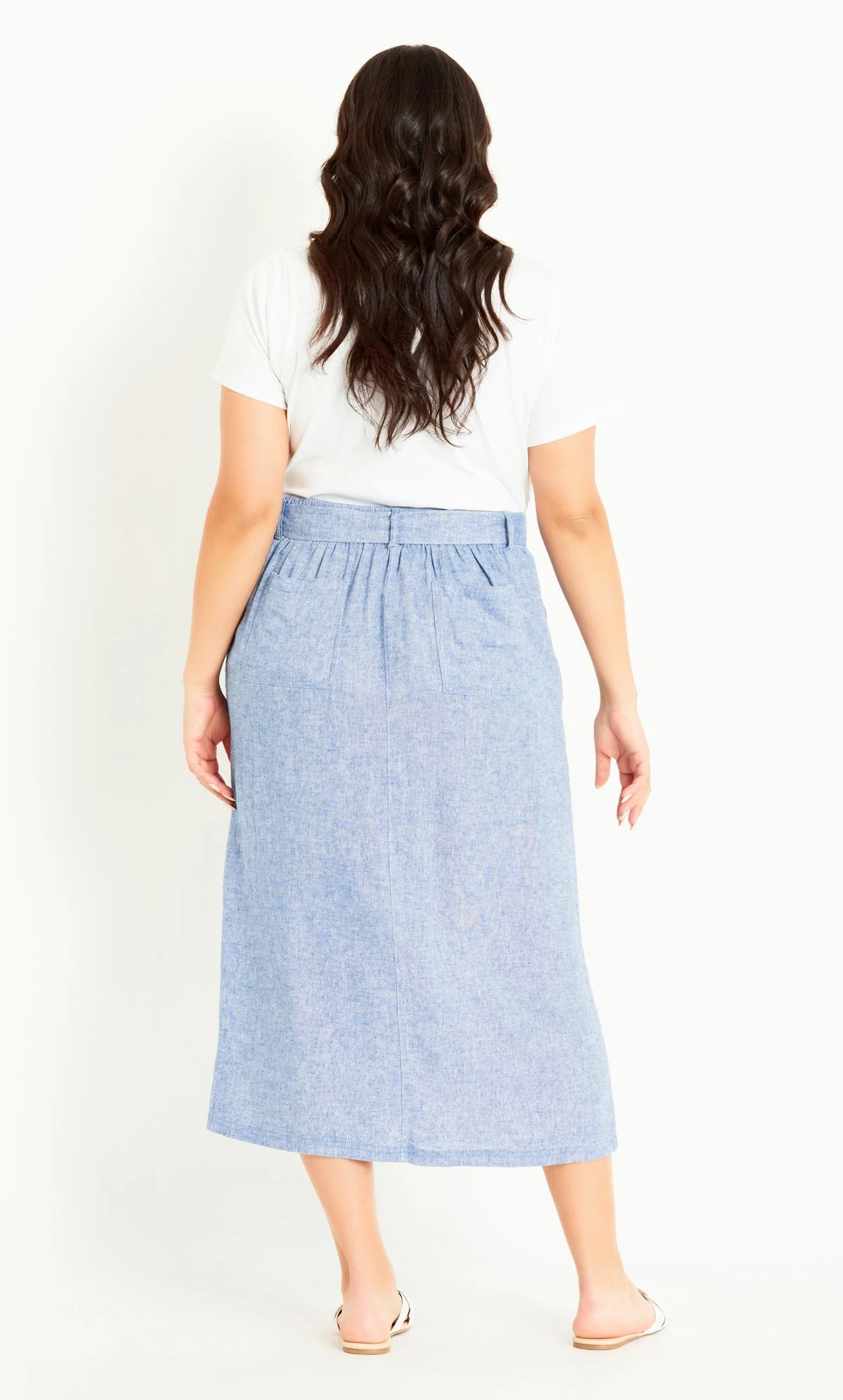 Evans Light Blue Tie Waist Midi Skirt - Image 2
