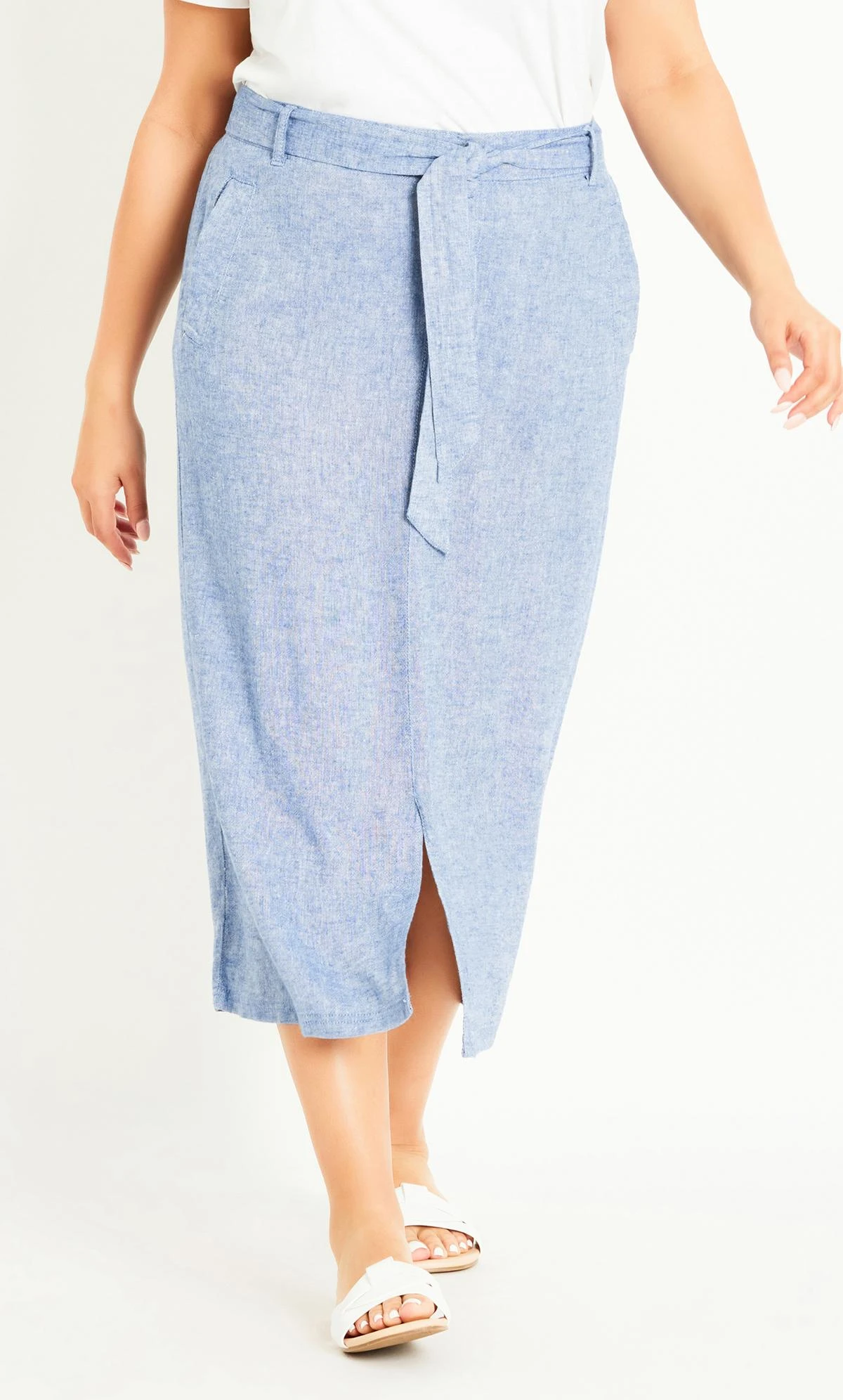Evans Light Blue Tie Waist Midi Skirt - Image 3